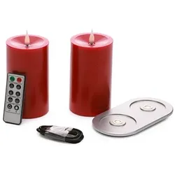 ELAMBIA 2 LED-Kerzen wiederaufladbar inkl. Lade-Basis Timer, FB, 480h