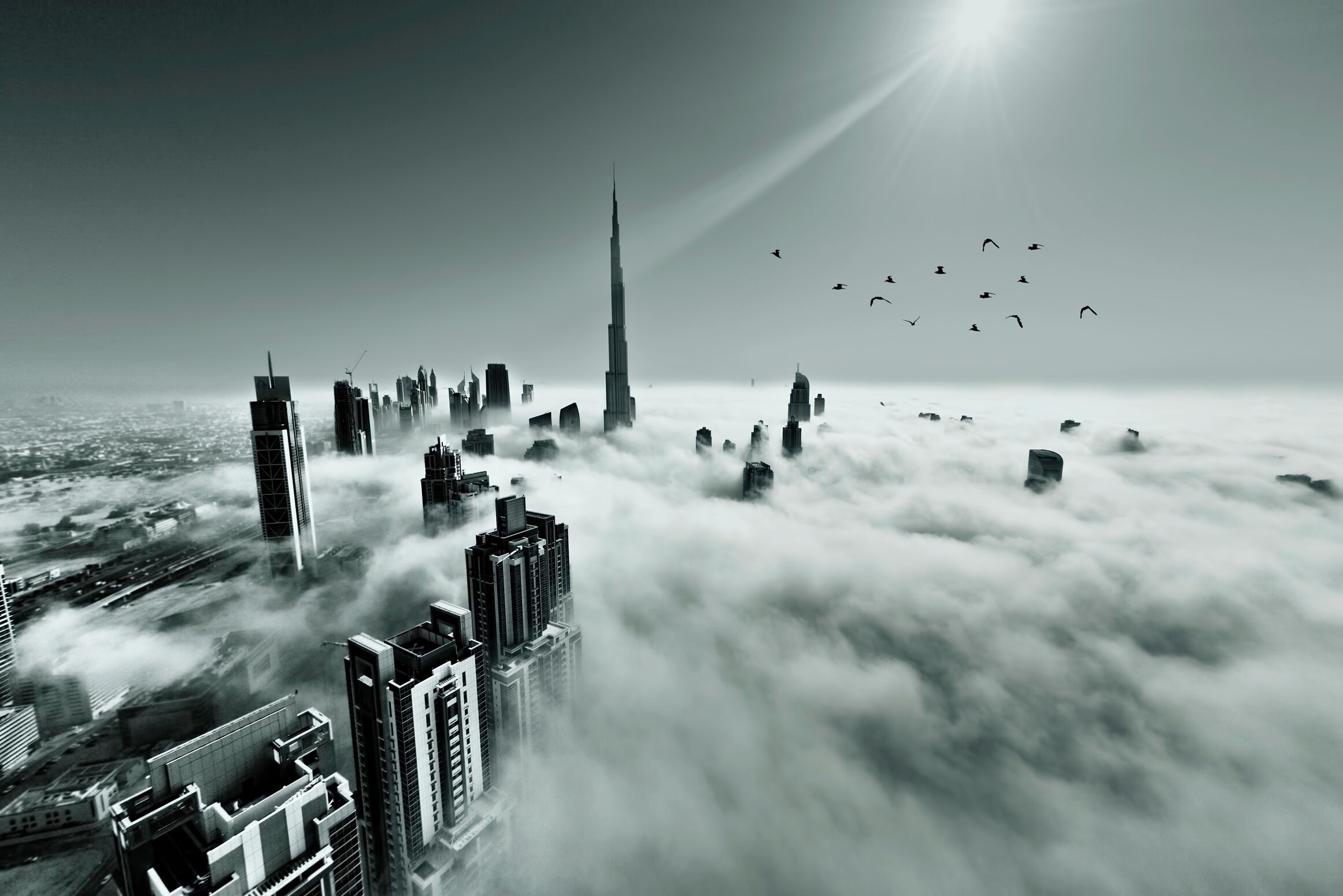Fototapete PAPERMOON "Photo-Art NAUFAL, NAUFAL, BURJ KHALIFA, DUBAI", bunt, B:3,5m L:2,6m, Vlies, Tapeten, Fototapete bunt B/L: 3,5m x 2,6m, Bahnen: 7 Stk.