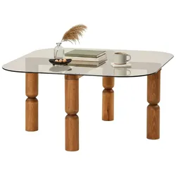 Dmora Gran - Couchtisch, 80x80x40h cm, Nussbaum Braun, Rauchglas-Effekt