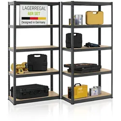 Juskys Lagerregal Basic 6er Set 180x90x40 cm – Metall Schwerlastregal, 30 Böden, 5250 kg, grau