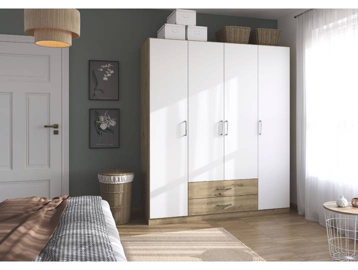 Drehtürenschrank RAUCH Kleiderschrank Garderobe GAMMA Breiten 181 cm , weiss (graumetallic, griffe chrom), Schränke, Kinder, B/H/T: 181cm x 210cm x 54cm, Classic, Holzwerkstoff, Drehtürenschrank, mit Schubladen, verschiedene Griff-Varianten TOPSELLER MADE IN GERMANY, B:181cm H:210cm T:54cm
