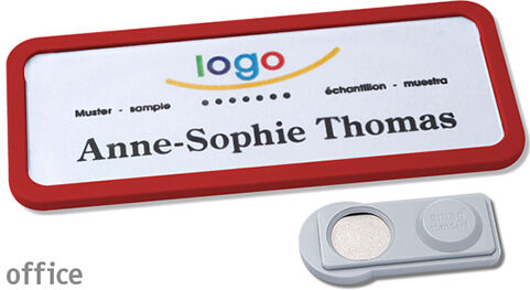 badgetec 10 Unità - Targhette portanome OFFICE magnetiche Magnete smag&reg;   rosso   75 x 27 mm, Plastica