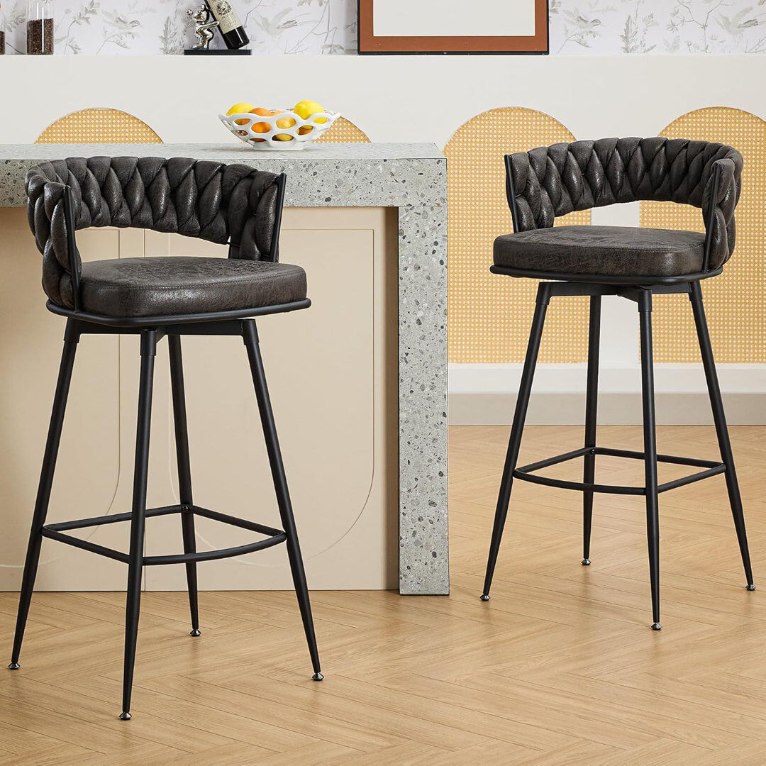 Corrigan Studio Tooborac Swivel Yes Upholstered Bar Stool Black 4
