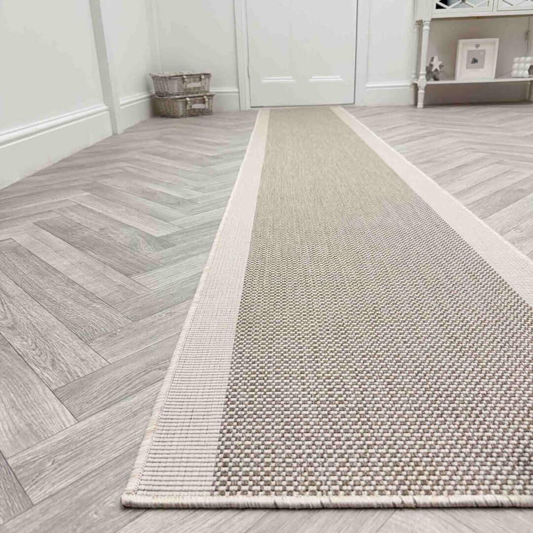 Ebern Designs Runner Flatweave Indoor / Outdoor Area Rug Beige Runner 70 x 360 cm