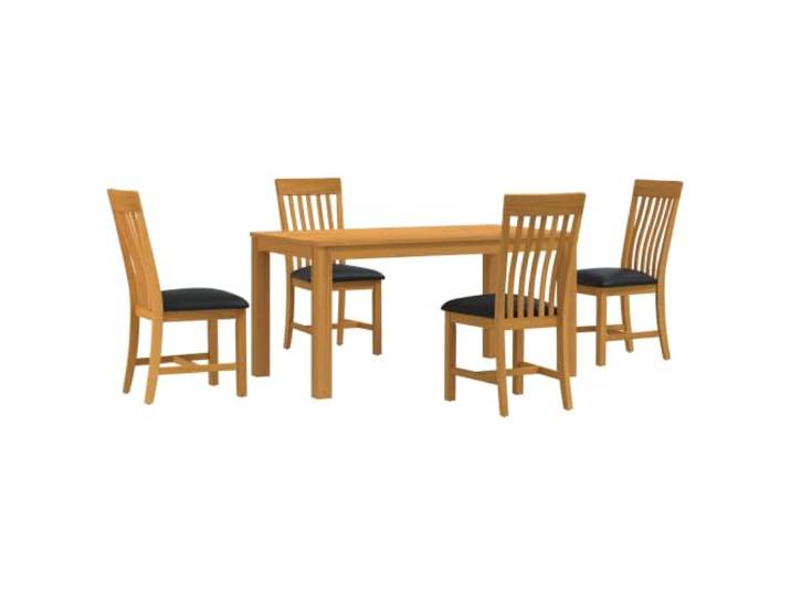 KTHLBRH 5-teiliges Esszimmer-Set, schwarz, massives Eichenholz Tisch 1 und 4 Stühle, gepolsterter Sitz, minimalistisches Design, einfache Reinigung, schnelle Montage