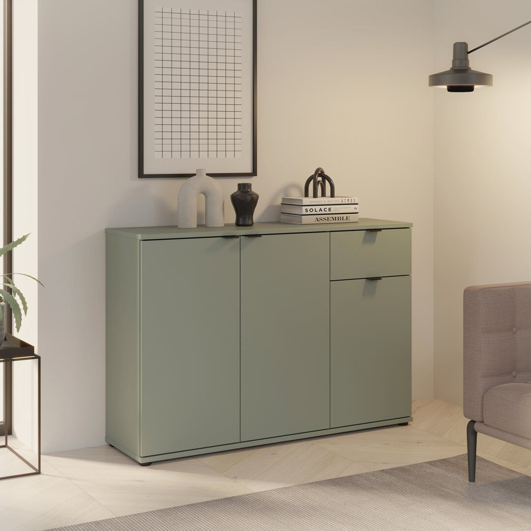 Furniture To Go Ganymede Wide 3 Door Cupboard with Drawer Sage Green 82.3cm H X 119.8cm W X 34.1cm D