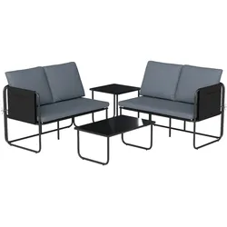 Outsunny Gartenmöbel-Set Ecksofa 2 Zweisitzer 2 Glastische Kissen Taschen Stahl Texteline 4-Sitzer Grau