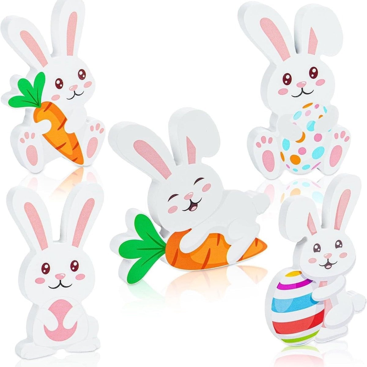 Dailygoods Paashaas Decoratieset - 5 Stuks Houten Paashaas Tafeldecoratie