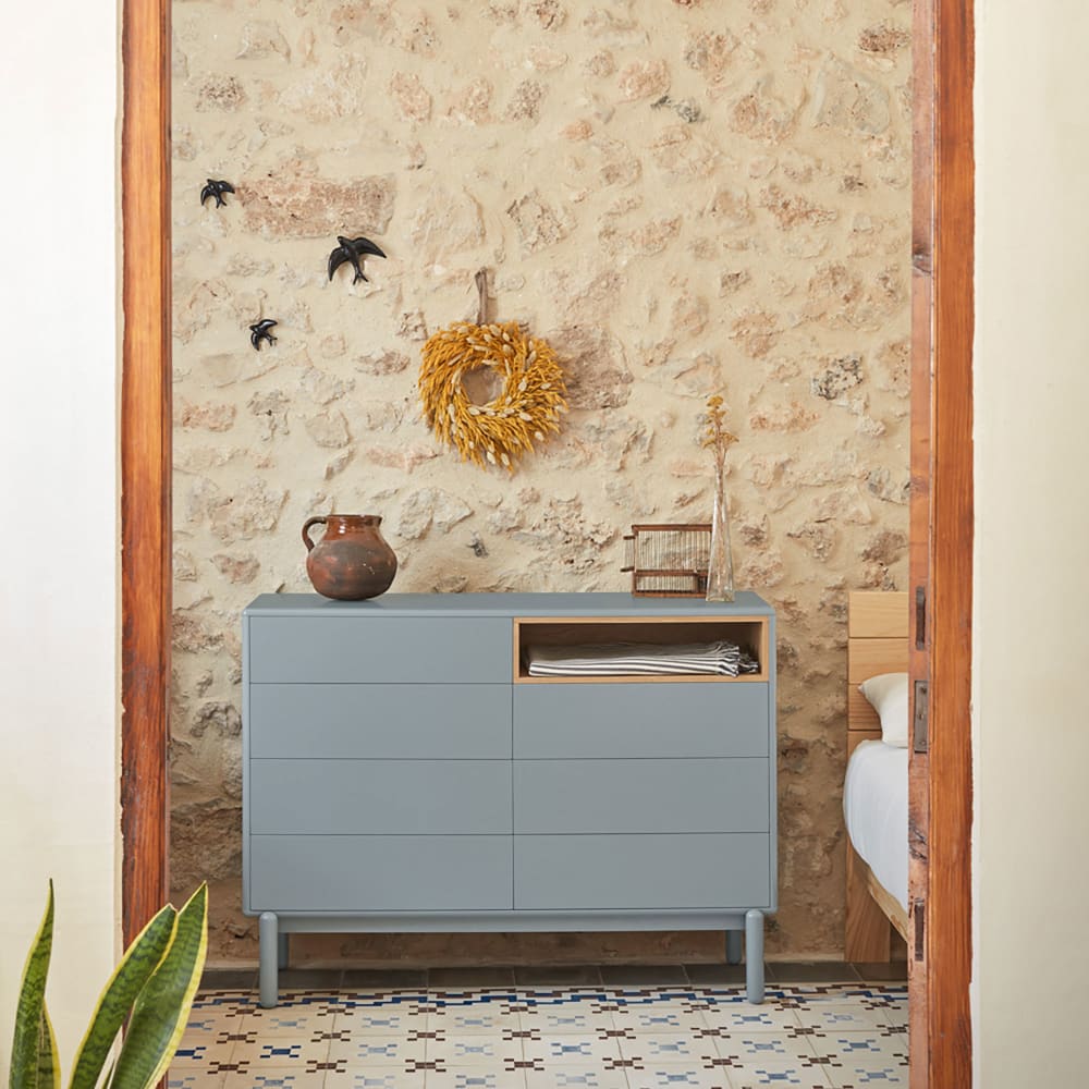 TEULAT Cómoda 7 cajones gris perla