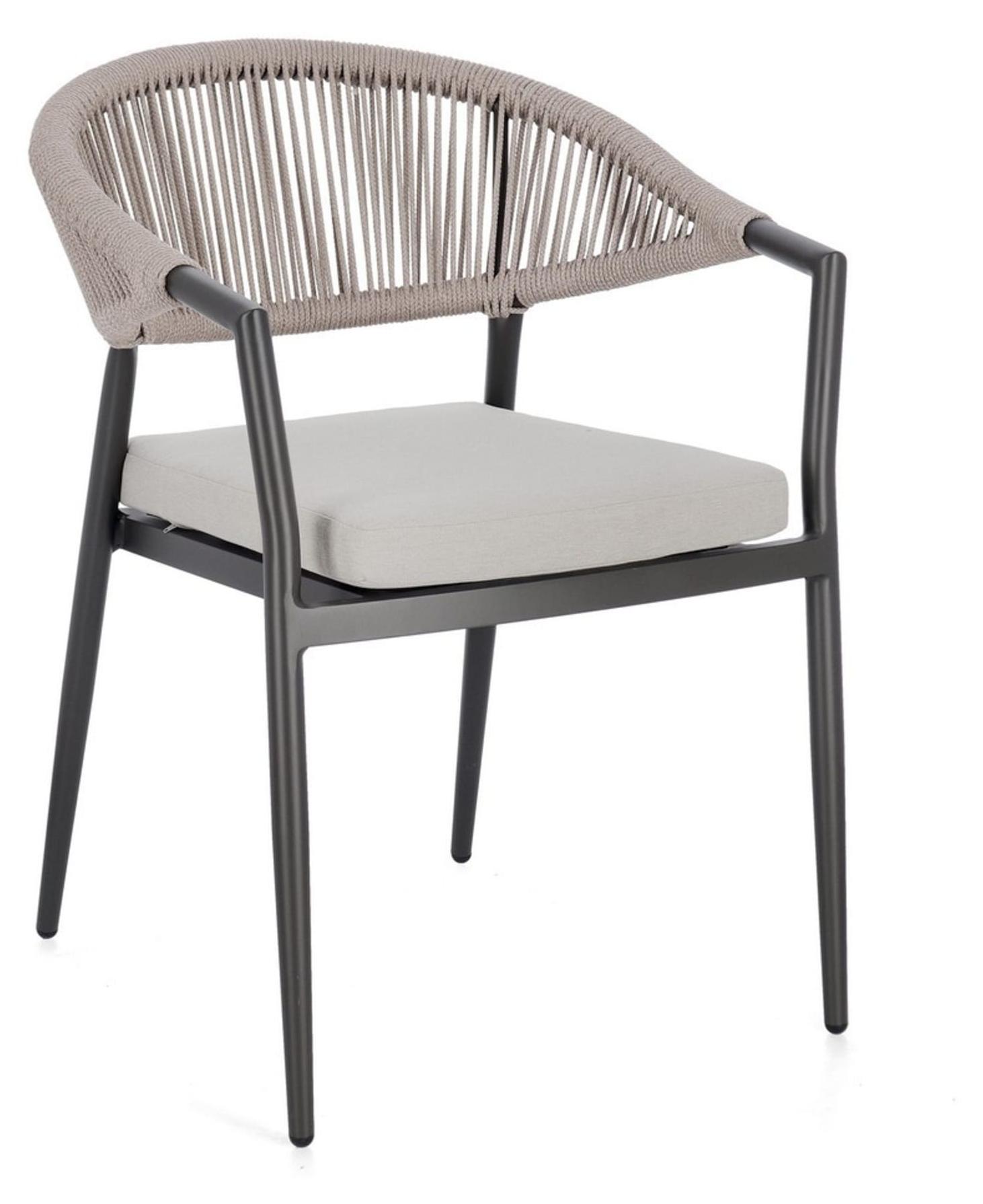 4er-Set Stühle mit Armlehnen GETARIA in Anthrazit und Beige, stapelbar