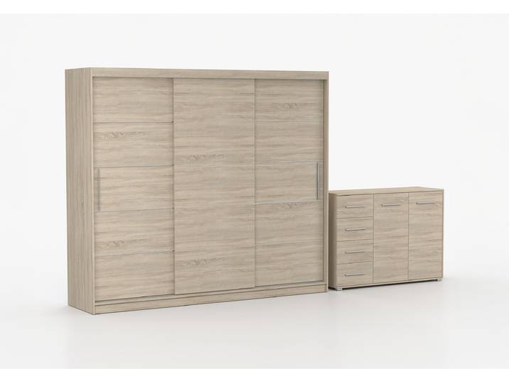 Schwebetürenschrank und Kommode 2er-Set ALBA II/FRIDA 01 Sonoma Eiche Sonoma Eiche