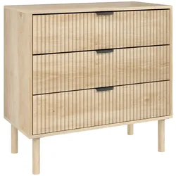 HOMCOM 3-Schubladen-Kommode modern Holzbeine Schlafzimmer Wohnzimmer Flur 80 cm breit/Eiche