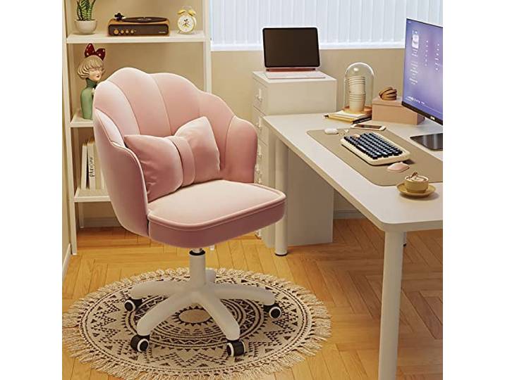 IXMLDAXD Der Stuhl, Fluffy Velvet Vanity Chair - Comfortable, Adjustable Spinning Makeup for Bedroom Aesthetics(Pink)