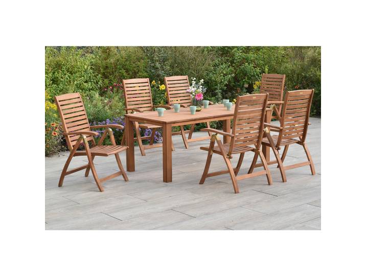 Gardenson Gartentischgruppe Paraiba, Akaziefarben, Holz, Akazie, Hartholz, rechteckig, A-Form, FSC 100%, Stühle klappbar, Gartenmöbel, Gartengarnituren, Gartenmöbel-Sets