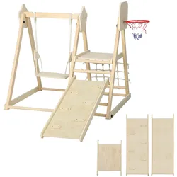 KLETTERGERÜST-MONTESSORI mit Rutsche Schaukel und Basketballkorb