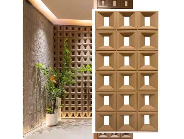 Raumteiler aus PU-Hohlziegeln, for Schlafzimmer, Hoteldekoration(Light Brown,7pcs 7.9x23.6in)
