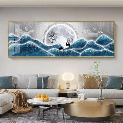Inspire Essentials Golden Deer Canvas Wall Art With Chinese Style Feng Shui Design 19 40x120cm No Frame