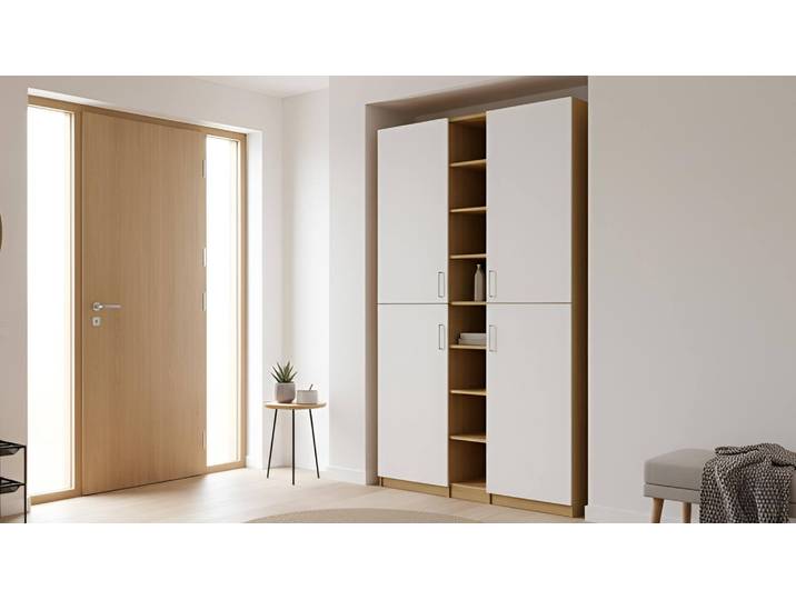 Garderobenschrank aus Echtholz Furnier mit weißen Türen Echtholz Furnier Eiche geölt