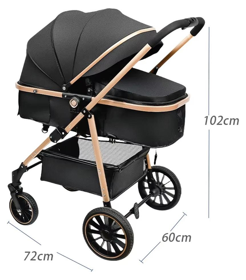 Baby-Kinderwagen - Kombikinderwagen - Faltbar - Kompakt - Babyschalenkompatibel - Verstellbarer Schiebegriff - Stoßdämpfende Räder - Schwarz