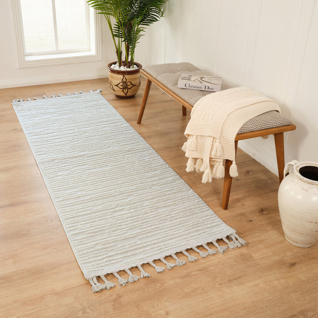 Livabliss Nora Boho Textured Area Rug Cream;Light Gray Runner 80 x 220cm