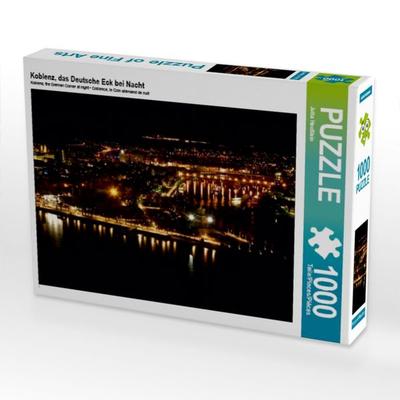 CALVENDO Puzzle Koblenz, das Deutsche Eck bei Nacht | 1000 Teile Lege-Größe 64x48cm Foto-Puzzle für glückliche Stunden