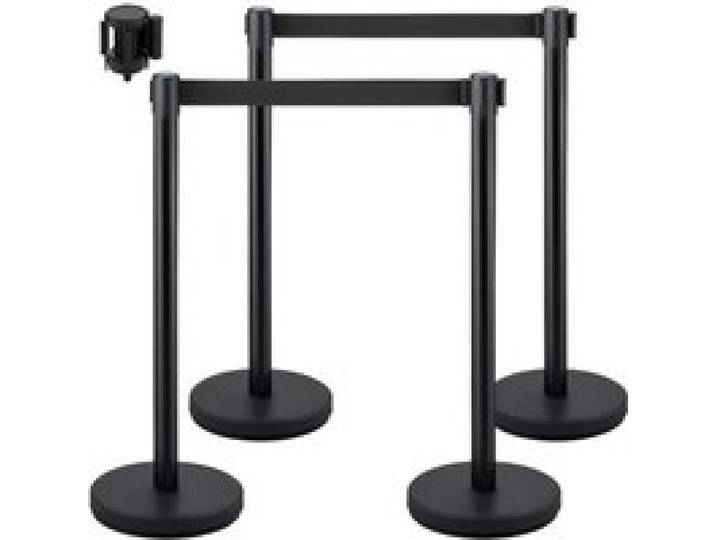 VEVOR Poteau de Guidage, 4 Pcs Poteaux de Séparation Rétractable avec 2 m Ceinture Noire, File d'Attente Balisage en Acier Inoxydable, Barrière de Passage pour Aéroport Banque Contrôler des Foules