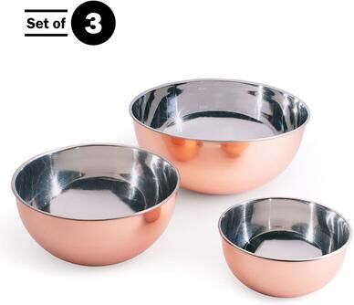 Kings County Tools Copper Mixing Bowls - 3 Piece Stainless Steel Nesting Bowl Set (Copper)