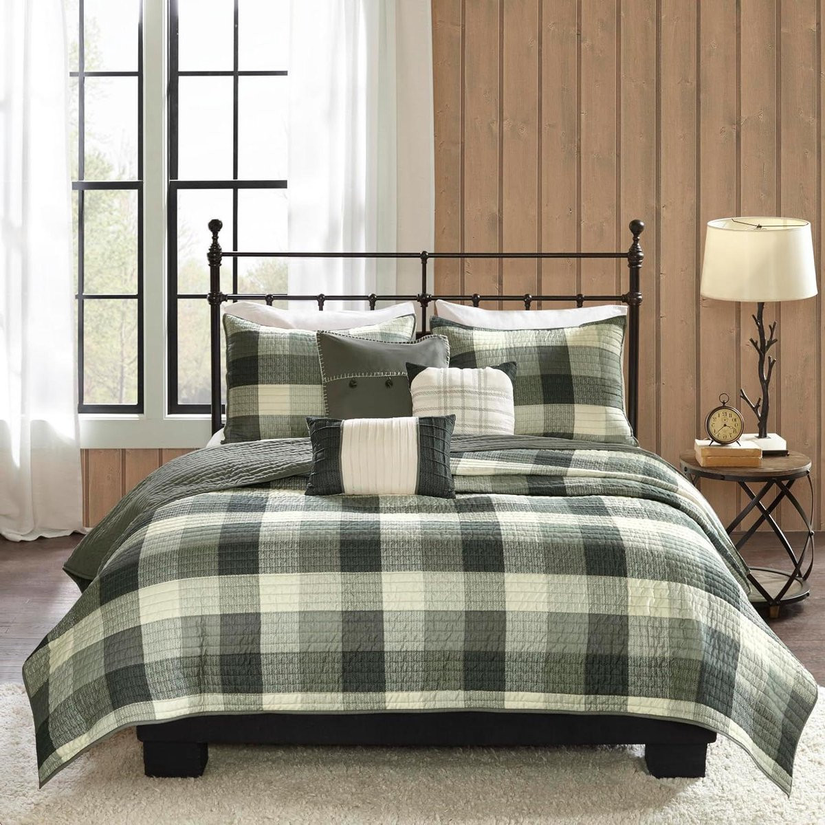Grijs Omkeerbaar Dekbedovertrek en Plaid Design Set voor Queen Bed