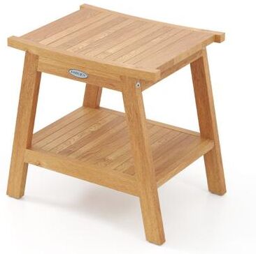 Costway 20 Inches Teak Wood Shower Bench with Storage Shelf and Adjustable Foot Pads