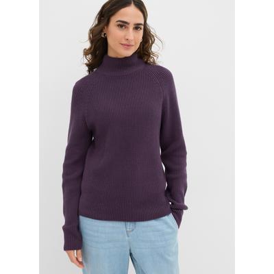 Strickpullover BONPRIX, Damen, Gr. 36/38 (S), lila (pflaume), Obermaterial: 100% Baumwolle, loose fit, Pullover Strickpullover, aus reiner Baumwolle, Loose Fit, mit Stehkragen, im Casual Stil