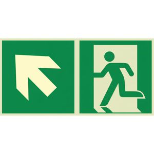 Abtec Hinweisschild ISO 7010 E001+E006 Aluminium, 30 x 15 cm, nachleuchtend, Notausgang links oben