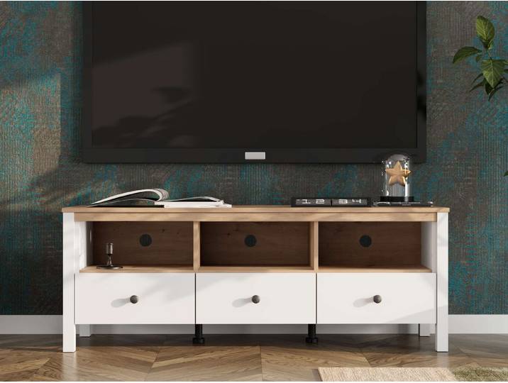 Home affaire Lowboard BEDFORD, TV-Board, TV-Kommode, TV-Schrank, TV-Möbel im Landhausstil, MDF-Profil 2D ummantelt, 3 Schubladen & 3 Fächer mit Metallgriffen