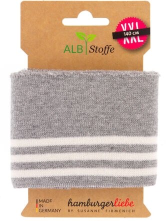 Albstoffe Bio-Strickbündchen "Cuff Me College", hellgrau/weiß, 1,4 m