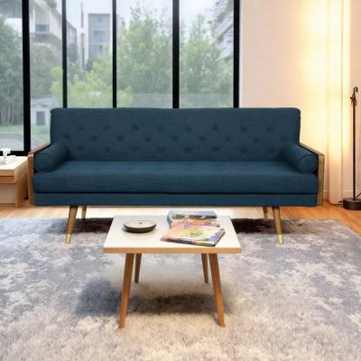 "72.25"" Fabric 3-Seater Mid-Century Modern Sofa with Button Tufting and Gold-Tipped Legs"