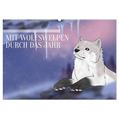 Mit Wolfswelpen durch das Jahr (Wandkalender 2027 DIN A2 quer), CALVENDO Monatskalender