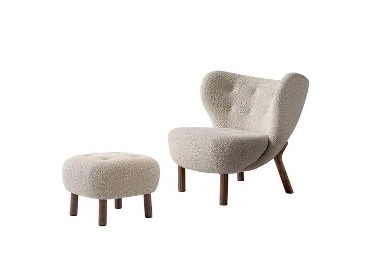 &TRADITION fauteuil et pouf LITTLE PETRA VB1 & ATD1 (Karakorum 003, base en noyer - Tissu et bois)