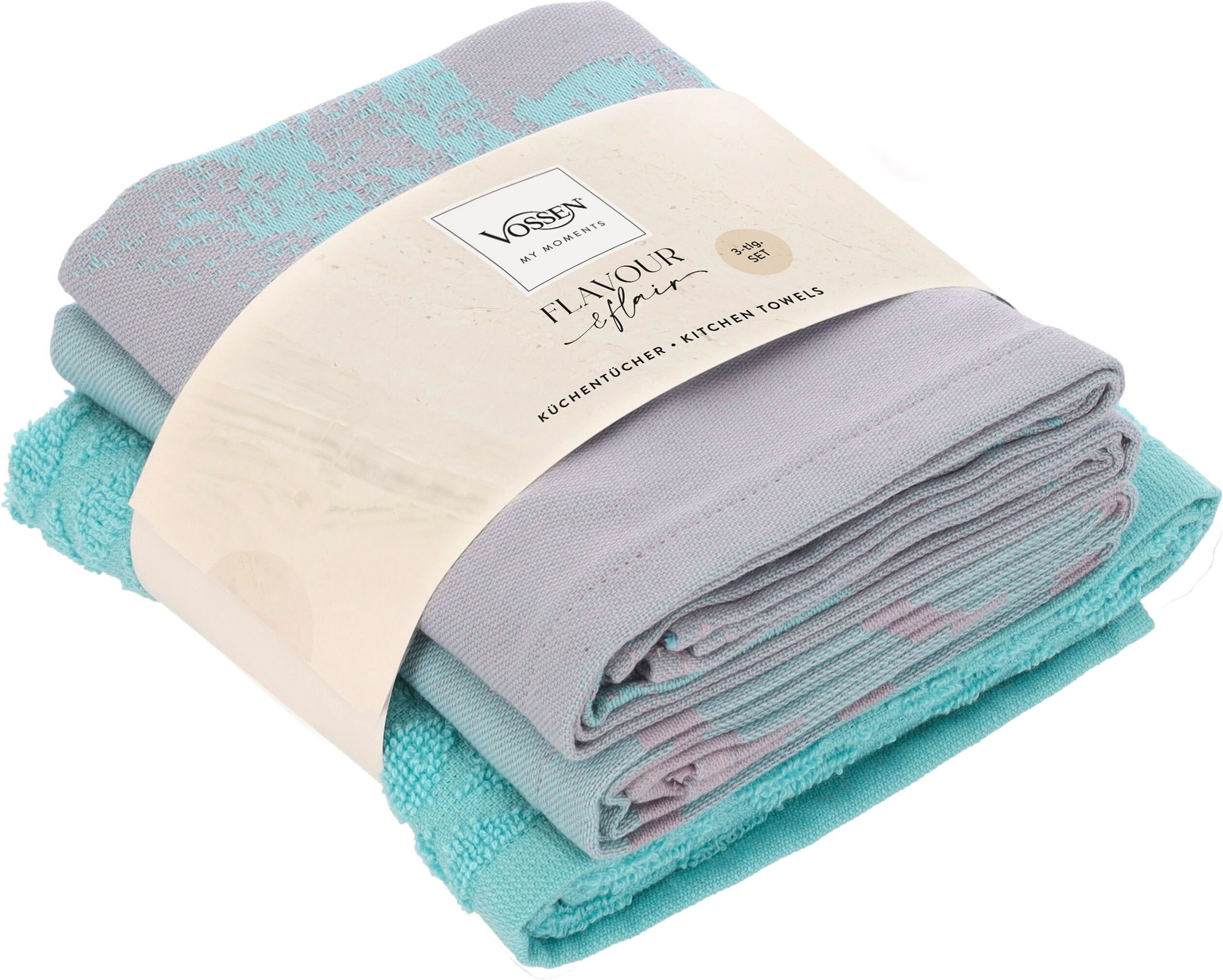 Geschirrtuch VOSSEN "SET Lobster Luxe 3xKÜT", grau (dreamy blau), B:50cm L:70cm, 100% Baumwolle, Geschirrtücher, Geschirrtuch, ideal für den täglichen Einsatz dreamy blau 100 % Baumwolle