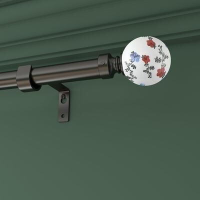Acroma Adjustable Steel Single Curtain Rod with White Globe Ball Finial