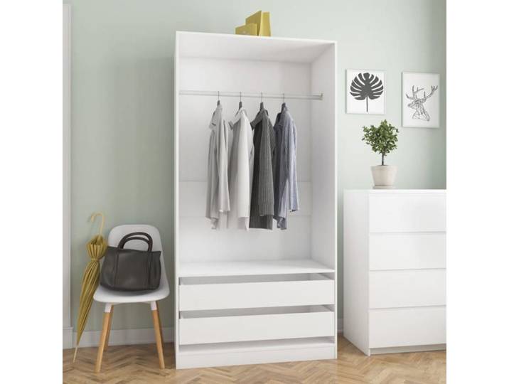 SALE 2025 Placard de Chambre - Garde-robe Blanc 100x50x200 cm - bois d'ingénierie 65 Kg 5602