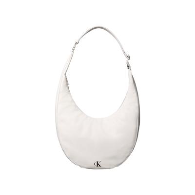 Hobo CALVIN KLEIN "BUCKLE CONVERTIBLE HOBO BAG", Damen, Gr. B/H/T: 41,5cm x 47,5cm x 10cm, weiß (weiß alyssum), Lederimitat, Polyester, Taschen Hobo, Schultertasche, Umhängetasche, Hobo Bag mit CK-Logo