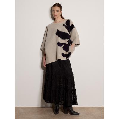 Strickpullover APRICOT "Oversize-Cape-Pullover", Damen, Gr. S (36), beige (stein), Strick, , Modisch, figurumspielend Lang, Rundhals, Gerade, Pullover Strickpullover, mit abstraktem Blumenmuster