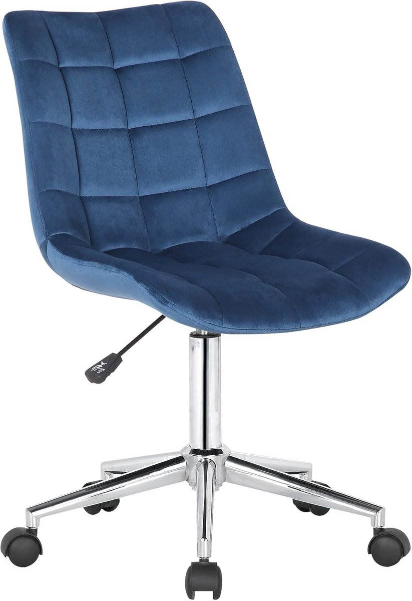 Bureaustoel Medford - Blauwe Velvet Draaistoel - Ergonomisch en Traploos Verstelbaar