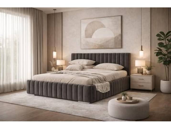 Polsterbett Imperia 180x200 cm, Bettkasten, Riviera-Stoff, Graphit Betten mit Metallrahmen und Bettgestell, Oeko-Tex, Weicher Stoff