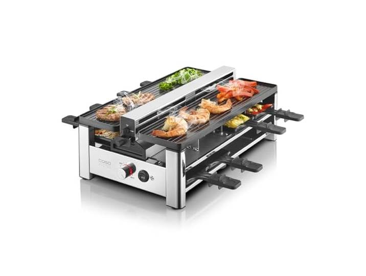 CASO Raclette AirClean - Raclettegrill mit integriertem Dunstabzug, für 8 Personen, schnelles Aufheizen, Antihaft Keramik-Beschichtung (PFAS-frei), 1500 Watt, austauschbarer Geruchs- und Kohlefilter