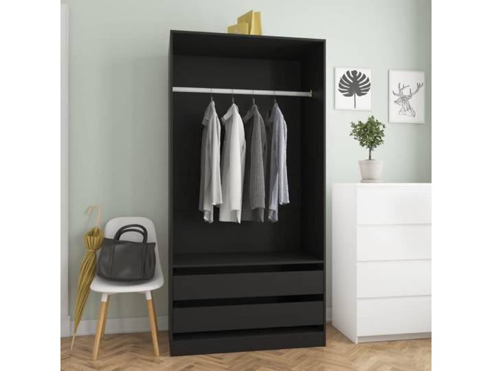 Armoire Penderie Noir LIZ - Style Scandinave - 100 x 50 x 200 cm - 2 Tiroirs