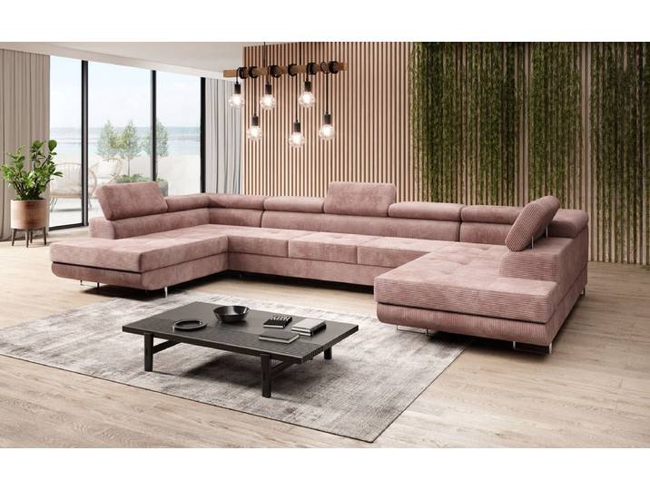 Designer Sofa Taormina mit Schlaf- und Klappfunktion in Cord - Rosé - Cord - Luxusbetten24