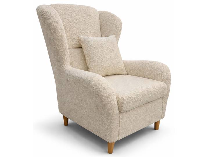 Ohrensessel Teddlo beige Chenille mit Buchenholzbeinen
