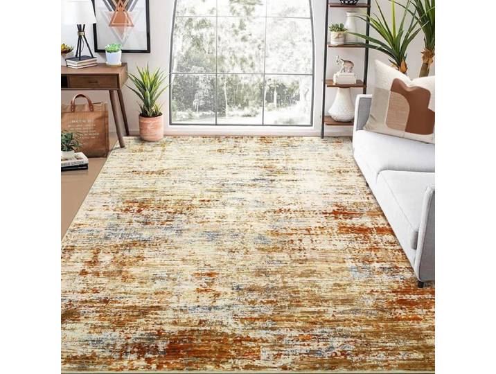 Tapis poils courts orange abstrait 240×340 cm lavable antidérapant salon chambre bureau enfant