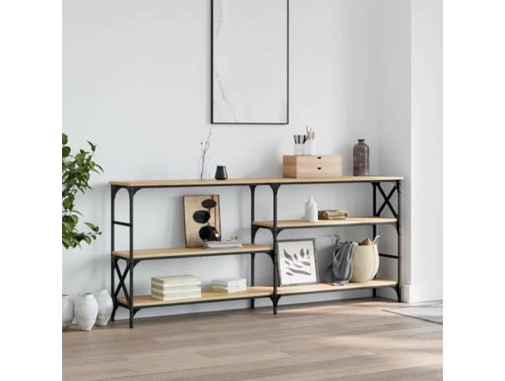 HKGNMBS Konsolentisch, Sonoma-Eiche, 180 x 29 x 76,5 cm, mehrschichtiges Eingangstisch, Korridor, Sperrholz, Stahl, verstellbare Füße, Stauraum