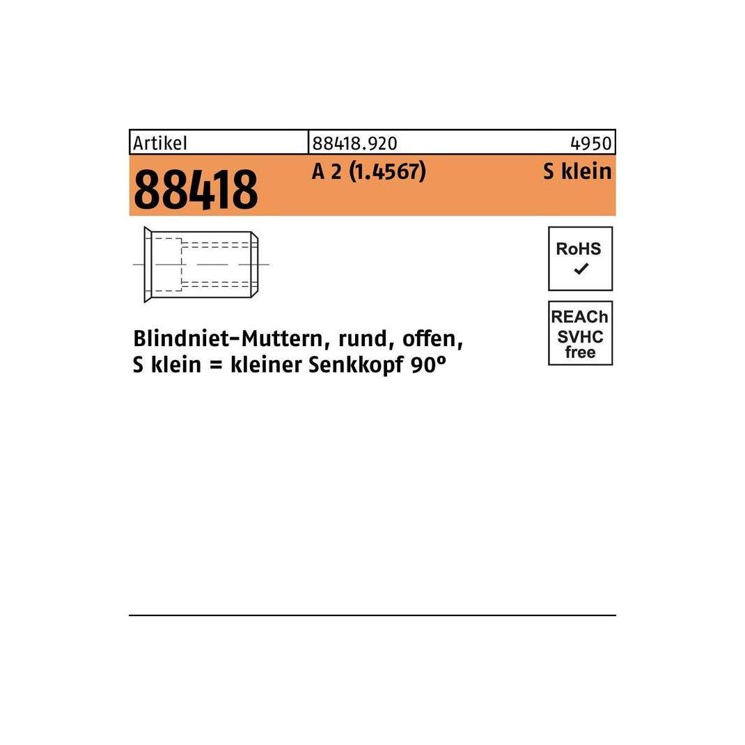 Blindnietmutter R 88418 Senkkopf M 8 /0,25-3,5 A 2 (884189200080035)